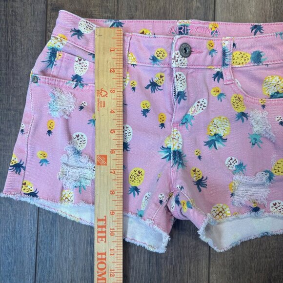 Arizona Jean Co Pink Pineapple Distressed Denim Frayed Shorts Sz 3 Vintage Retro - Picture 4 of 7